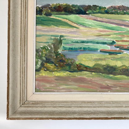 Summer Fields Landscape - Large Vintage Scandinavian Original Oil on Board Painting Dated 1939