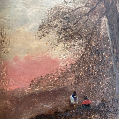 Gathering Wood - Antique Miniature Original Oil Painting - British Artist