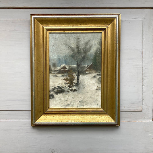 Winter Landscape - A Small Oil on Canvas of a Winter Scene, Scandinavian Antique Framed Painting