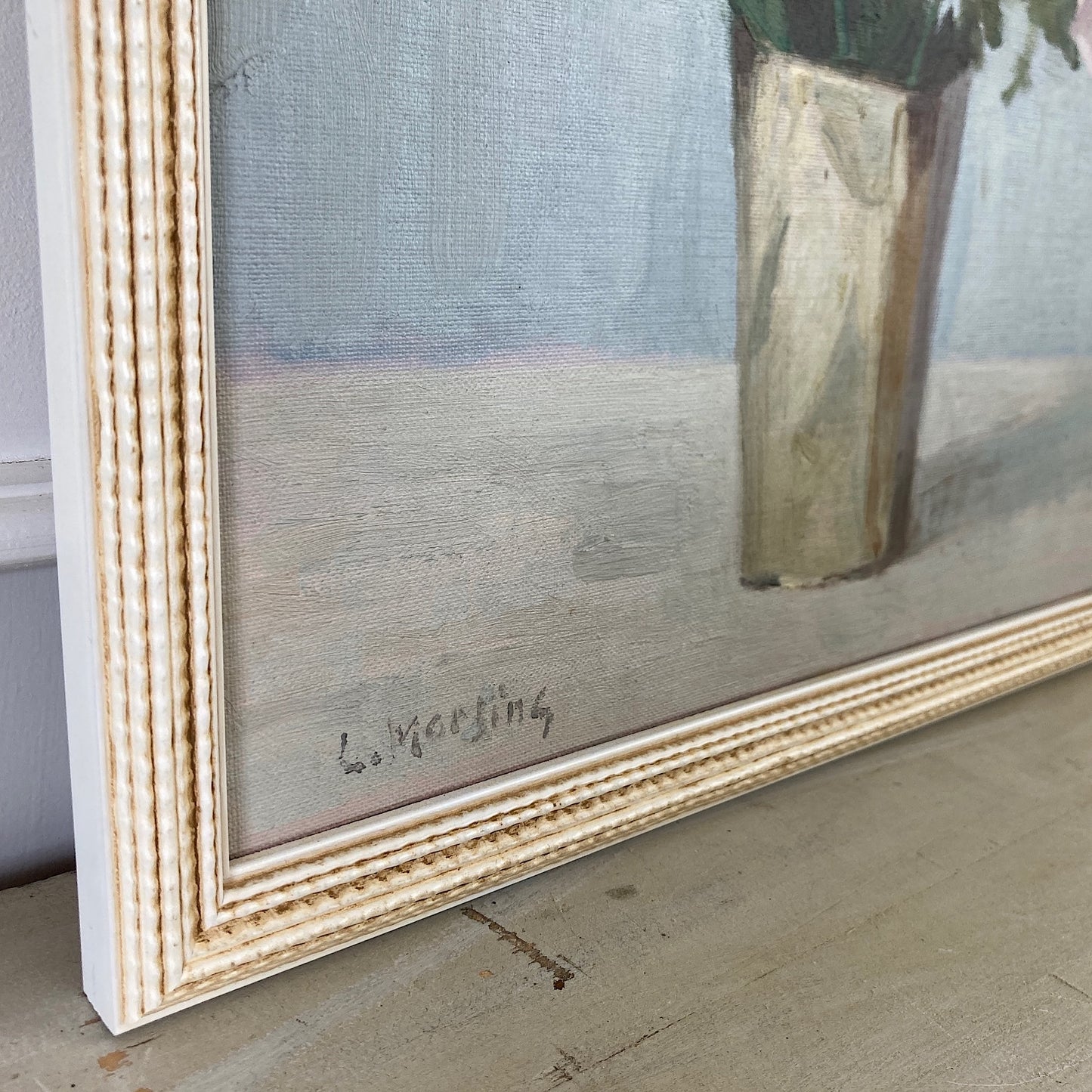 Campanula Flowers - Vintage Mid Century Modern Scandinavian Original Oil Painting by Leopold Morsing