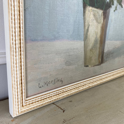 Campanula Flowers - Vintage Mid Century Modern Scandinavian Original Oil Painting by Leopold Morsing