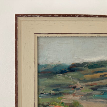 Mediterranean View - Small Original Vintage Spanish Oil Painting of a Bay