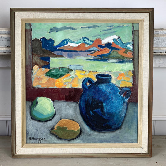 Artist’s Studio Still Life - Mid Century Modern Vintage Painting - A Scandinavian Oil on Board Dated 1953