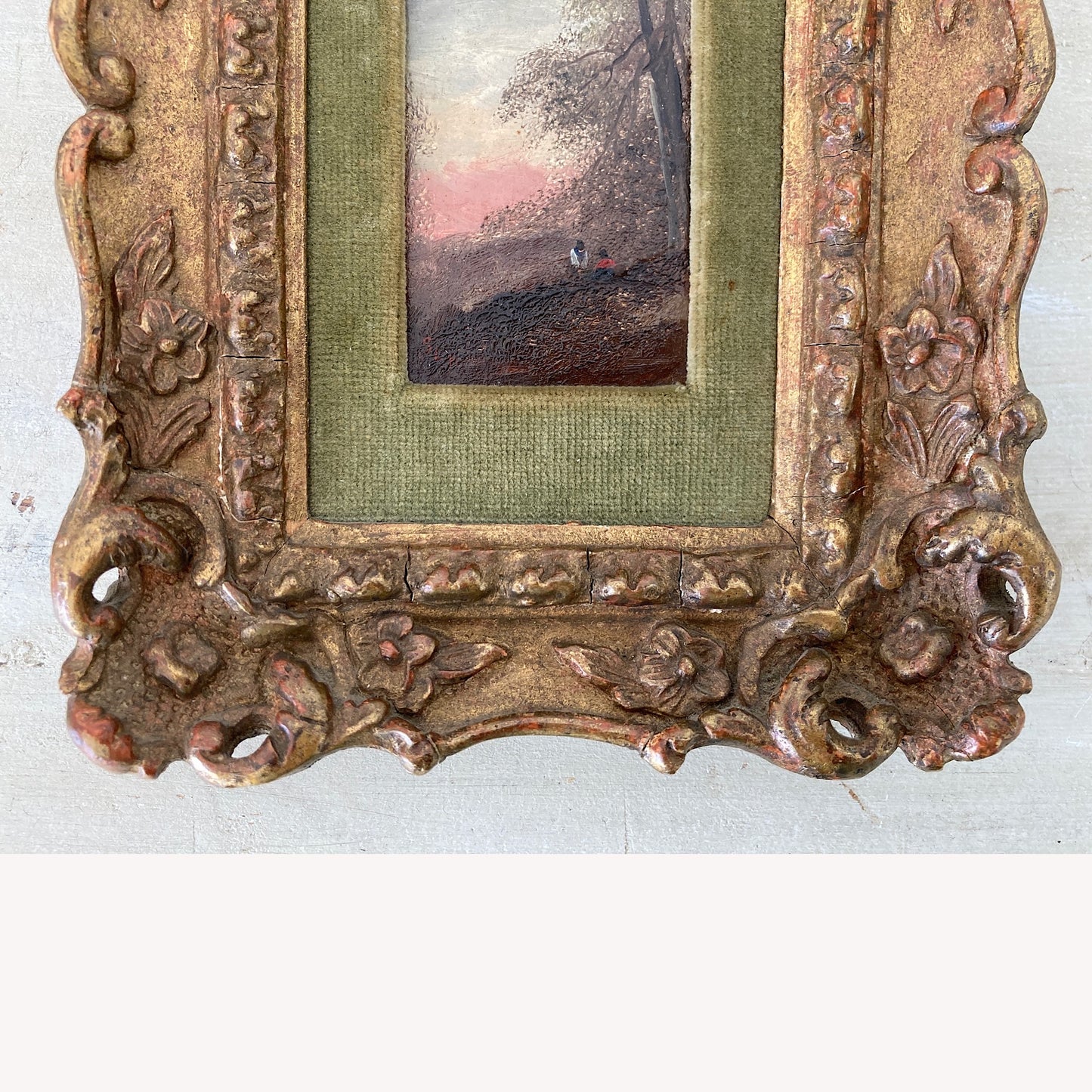 Gathering Wood - Antique Miniature Original Oil Painting - British Artist