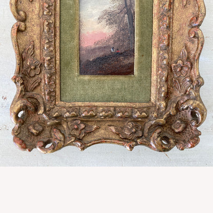 Gathering Wood - Antique Miniature Original Oil Painting - British Artist