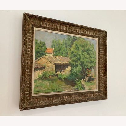 A Summer Garden in France - Medium Antique Original European Impressionist Oil Painting of a French Garden