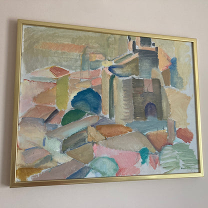 Tuscan Landscape - Vintage Mid Century Expressionist Italian Tuscany Landscape Framed Oil on Canvas