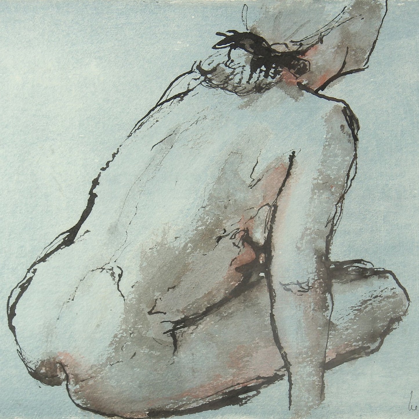 Easy Pose - A Beautiful Ink Drawing with Watercolour capturing the Female Form