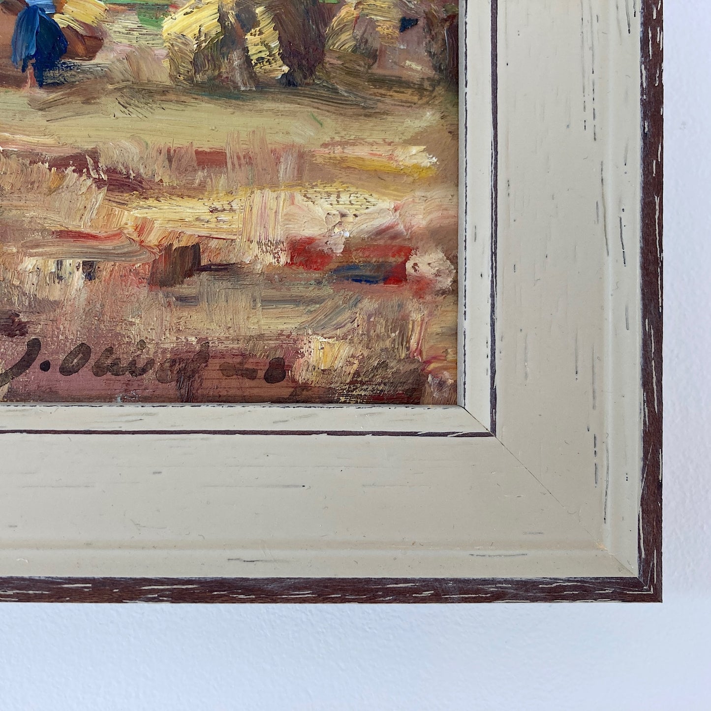 Harvest Time - Small Original Vintage Spanish Oil Painting of a Golden Landscape