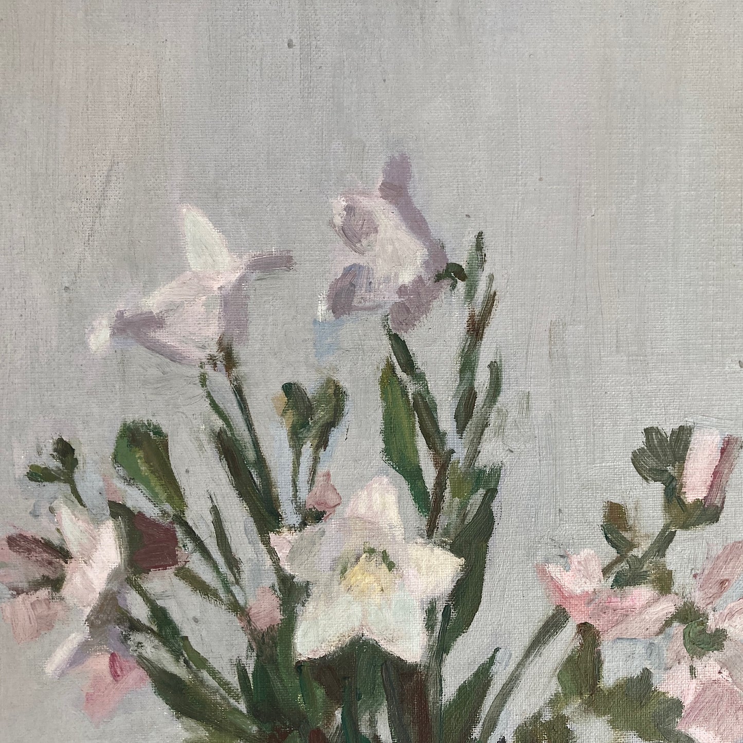 Campanula Flowers - Vintage Mid Century Modern Scandinavian Original Oil Painting by Leopold Morsing