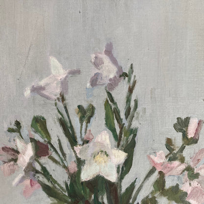 Campanula Flowers - Vintage Mid Century Modern Scandinavian Original Oil Painting by Leopold Morsing