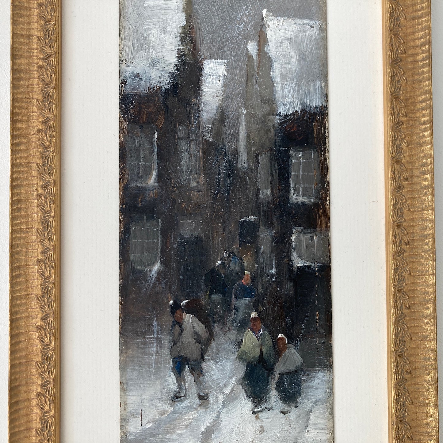 Winter Townscape - Antique Oil Painting Late 19th Century Italian Austrian Artist