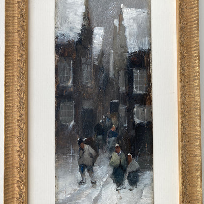 Winter Townscape - Antique Oil Painting Late 19th Century Italian Austrian Artist