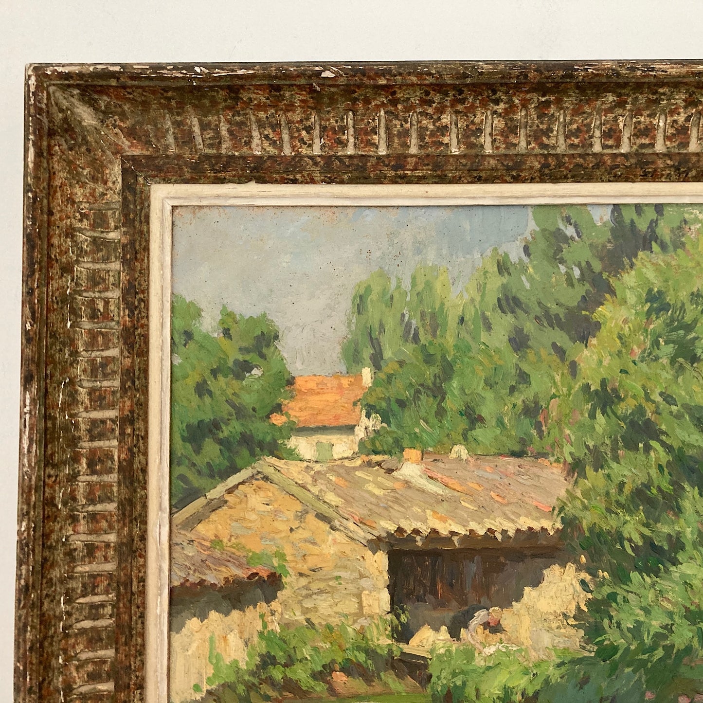 A Summer Garden in France - Medium Antique Original European Impressionist Oil Painting of a French Garden
