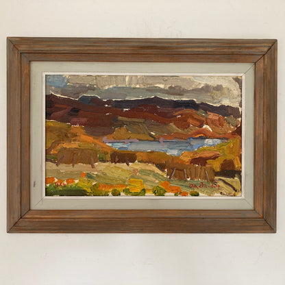 Impressionist Landscape - Vintage Mid Century Oil on Board Original Painting of a Natural Landscape with Lake - Scandinavian 1964