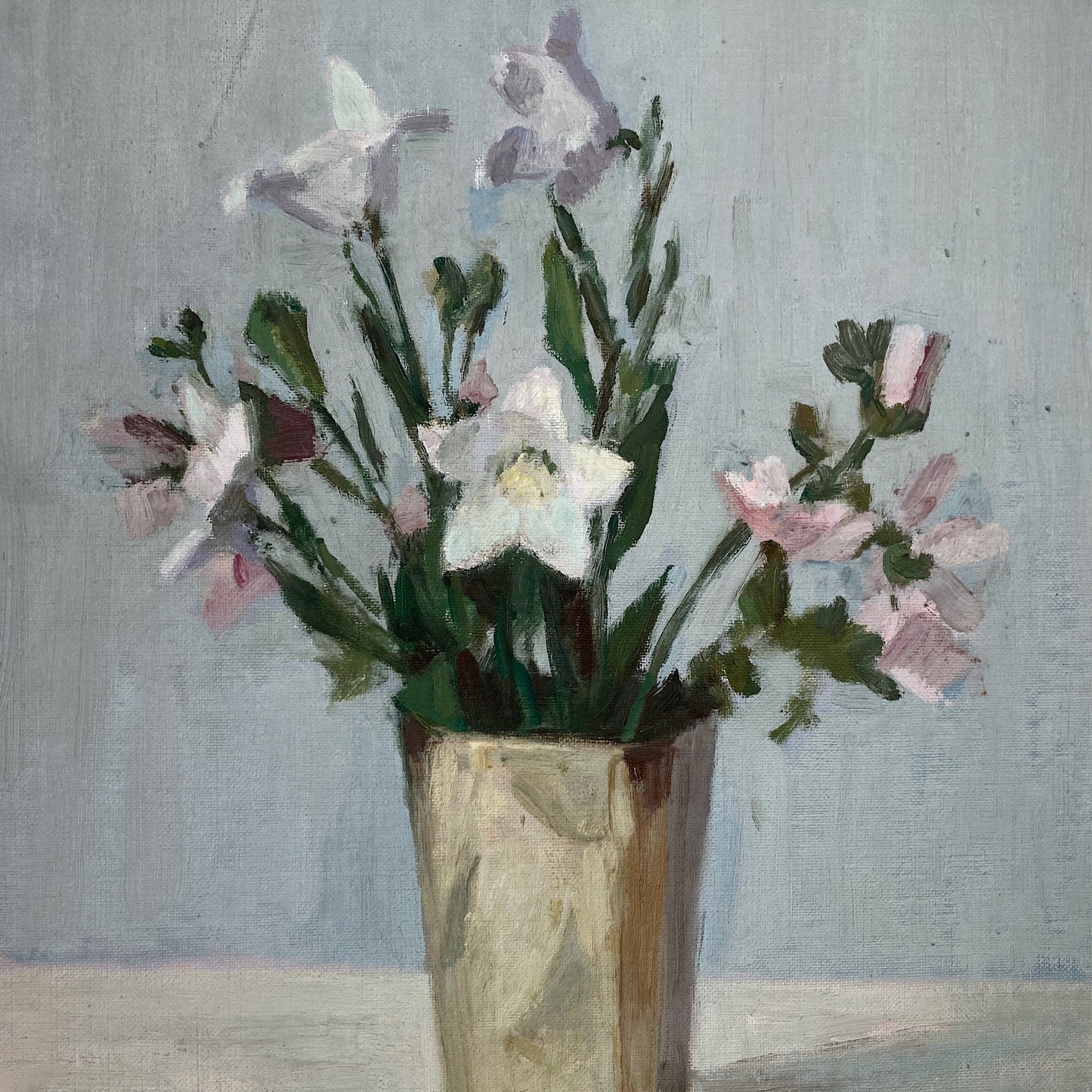 Campanula Flowers - Vintage Mid Century Modern Scandinavian Original Oil Painting by Leopold Morsing