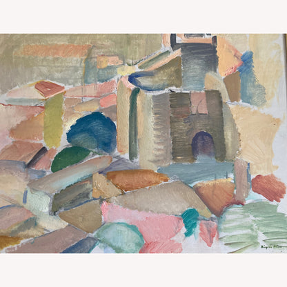 Tuscan Landscape - Vintage Mid Century Expressionist Italian Tuscany Landscape Framed Oil on Canvas