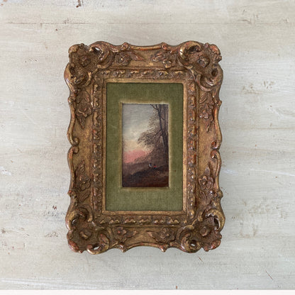 Gathering Wood - Antique Miniature Original Oil Painting - British Artist