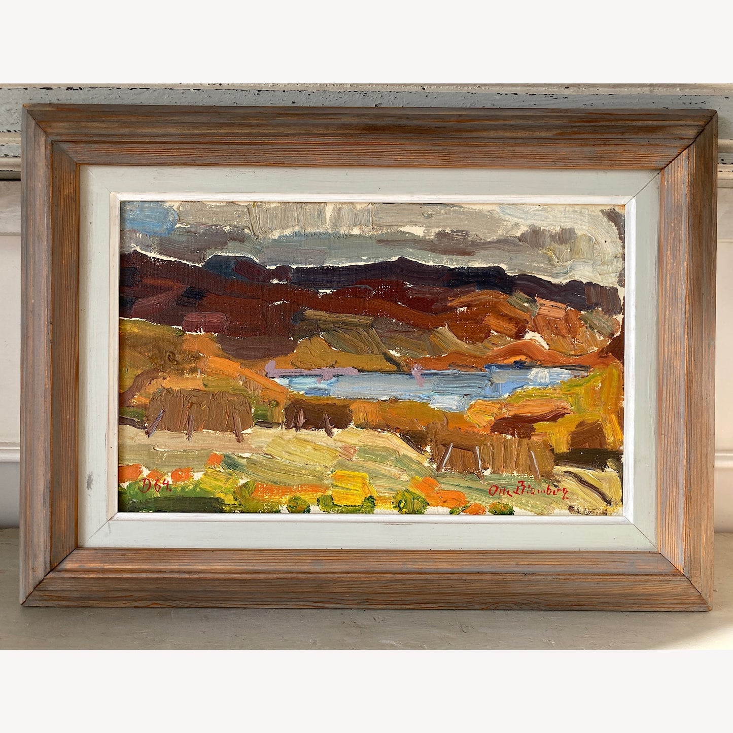 Impressionist Landscape - Vintage Mid Century Oil on Board Original Painting of a Natural Landscape with Lake - Scandinavian 1964