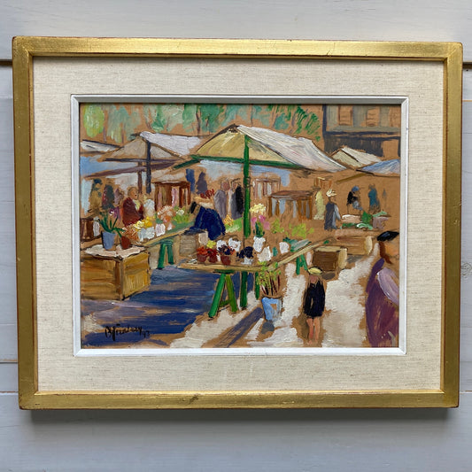 ON HOLD The Flower Market - Swedish Mid Century Original Oil Painting in the Impressionist Style