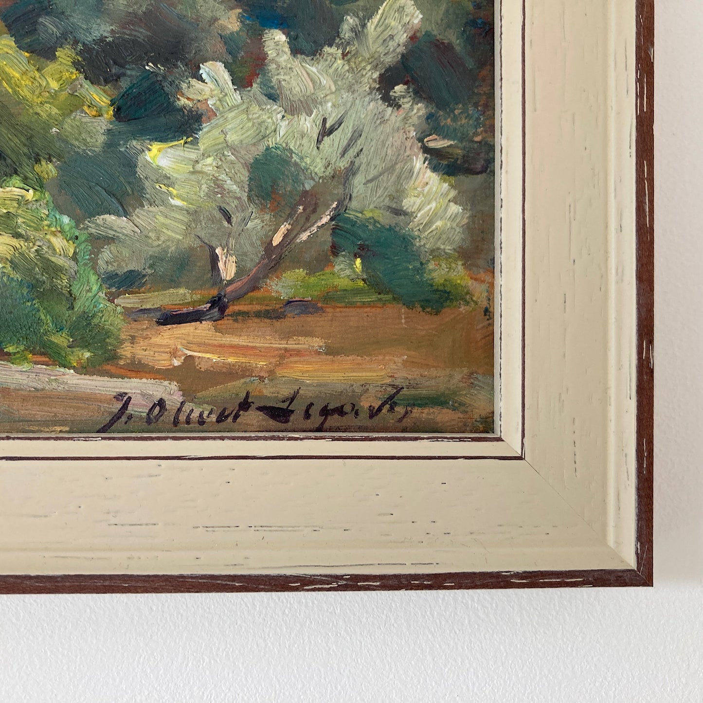 Mediterranean View - Small Original Vintage Spanish Oil Painting of a Bay