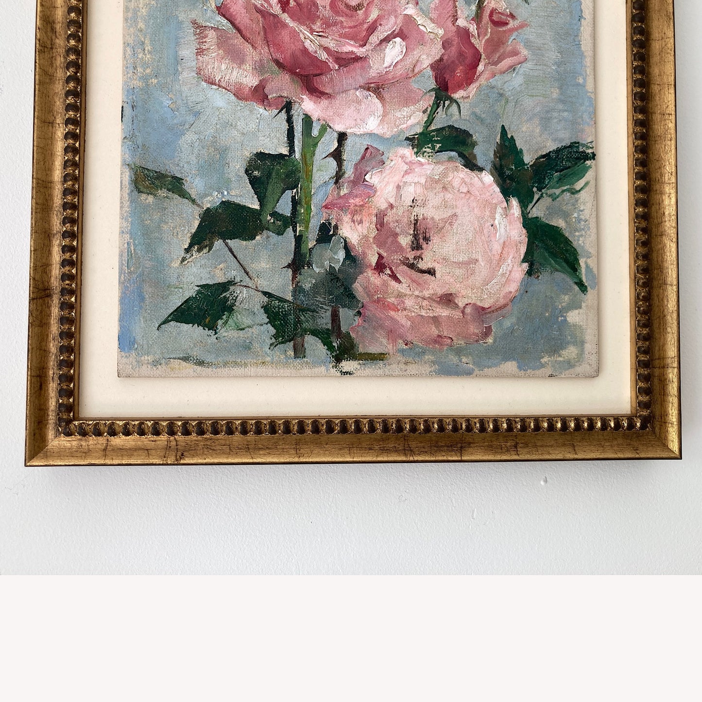 Roses Oil Painting by Nan Greacen – Impressionist Floral Still Life (Circa 1950)
