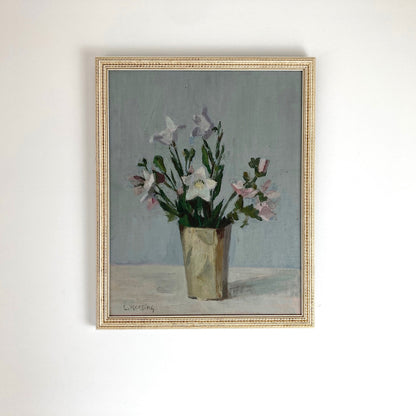 Campanula Flowers - Vintage Mid Century Modern Scandinavian Original Oil Painting by Leopold Morsing