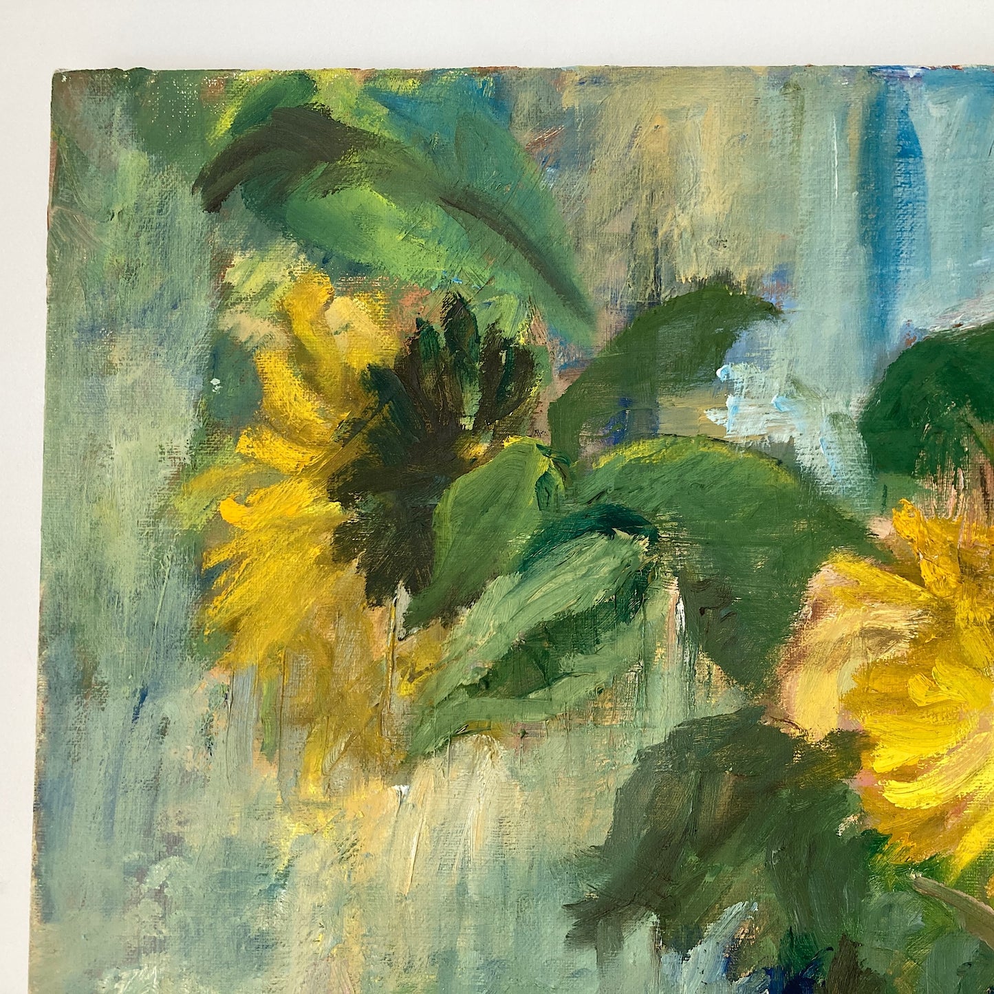 Sunflowers - Vintage European Original Still Life Oil Painting of Sunflowers in a Vase