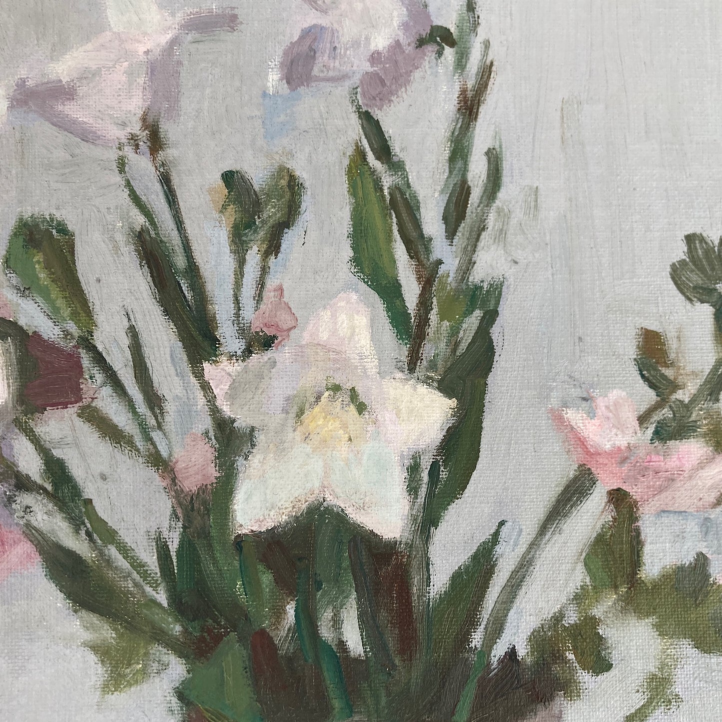 Campanula Flowers - Vintage Mid Century Modern Scandinavian Original Oil Painting by Leopold Morsing