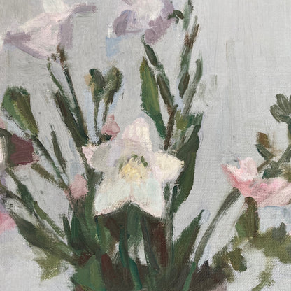 Campanula Flowers - Vintage Mid Century Modern Scandinavian Original Oil Painting by Leopold Morsing