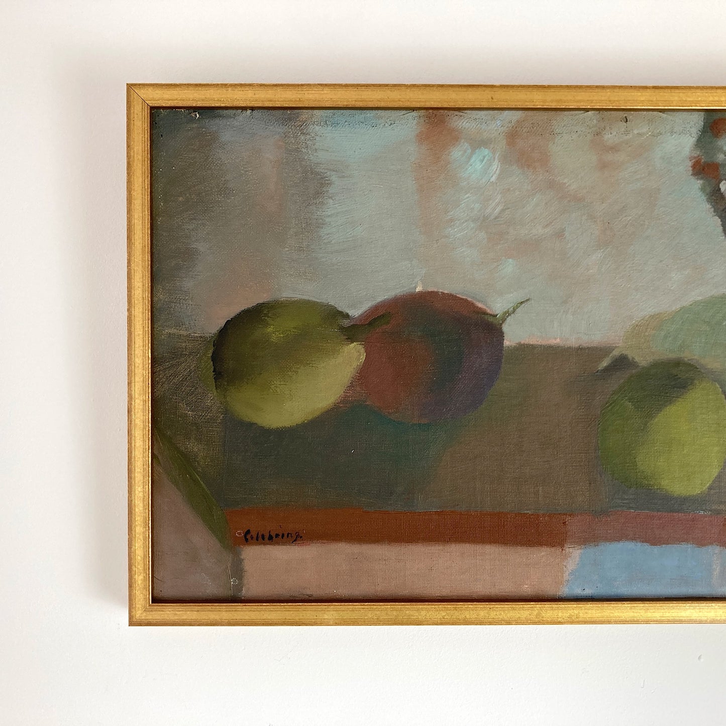 Still Life of Pears - Vintage Mid Century Modern Scandinavian Original Oil Painting