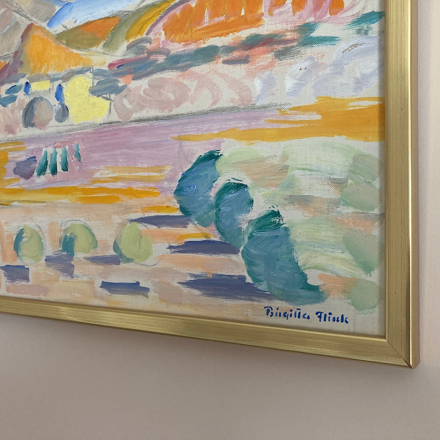 Spanish Landscape - Large Vintage Mid Century Expressionist Mediterranean Landscape Framed Oil on Canvas