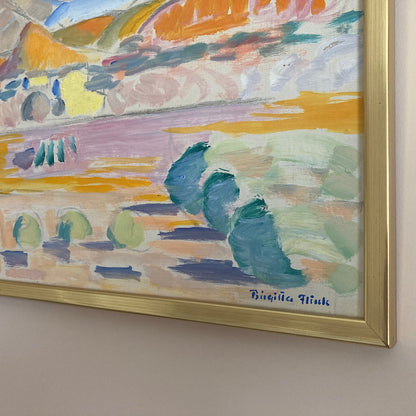 Spanish Landscape - Large Vintage Mid Century Expressionist Mediterranean Landscape Framed Oil on Canvas