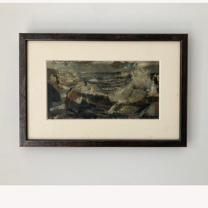 Waves on the Shore - Vintage Mid Century Modern Scandinavian Original Coastal Oil Painting