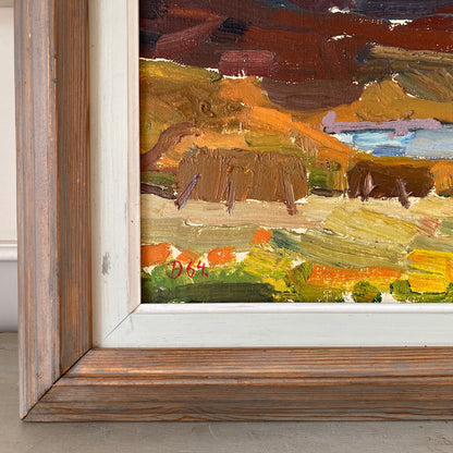 Impressionist Landscape - Vintage Mid Century Oil on Board Original Painting of a Natural Landscape with Lake - Scandinavian 1964