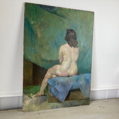 Gentle Rest – Study of the Female Form Vintage Oil on Board Painting