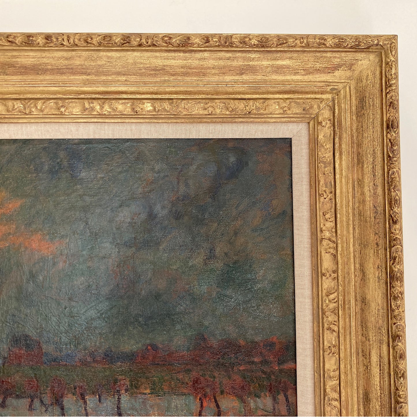 Dusk over Water - Antique Oil on Canvas Painting by Listed Artist Carl Schmitz-Pleis (1877-1943) Large Impressionist Antique Painting