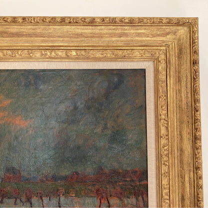Dusk over Water - Antique Oil on Canvas Painting by Listed Artist Carl Schmitz-Pleis (1877-1943) Large Impressionist Antique Painting