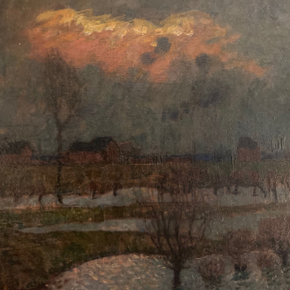 Dusk over Water - Antique Oil on Canvas Painting by Listed Artist Carl Schmitz-Pleis (1877-1943) Large Impressionist Antique Painting