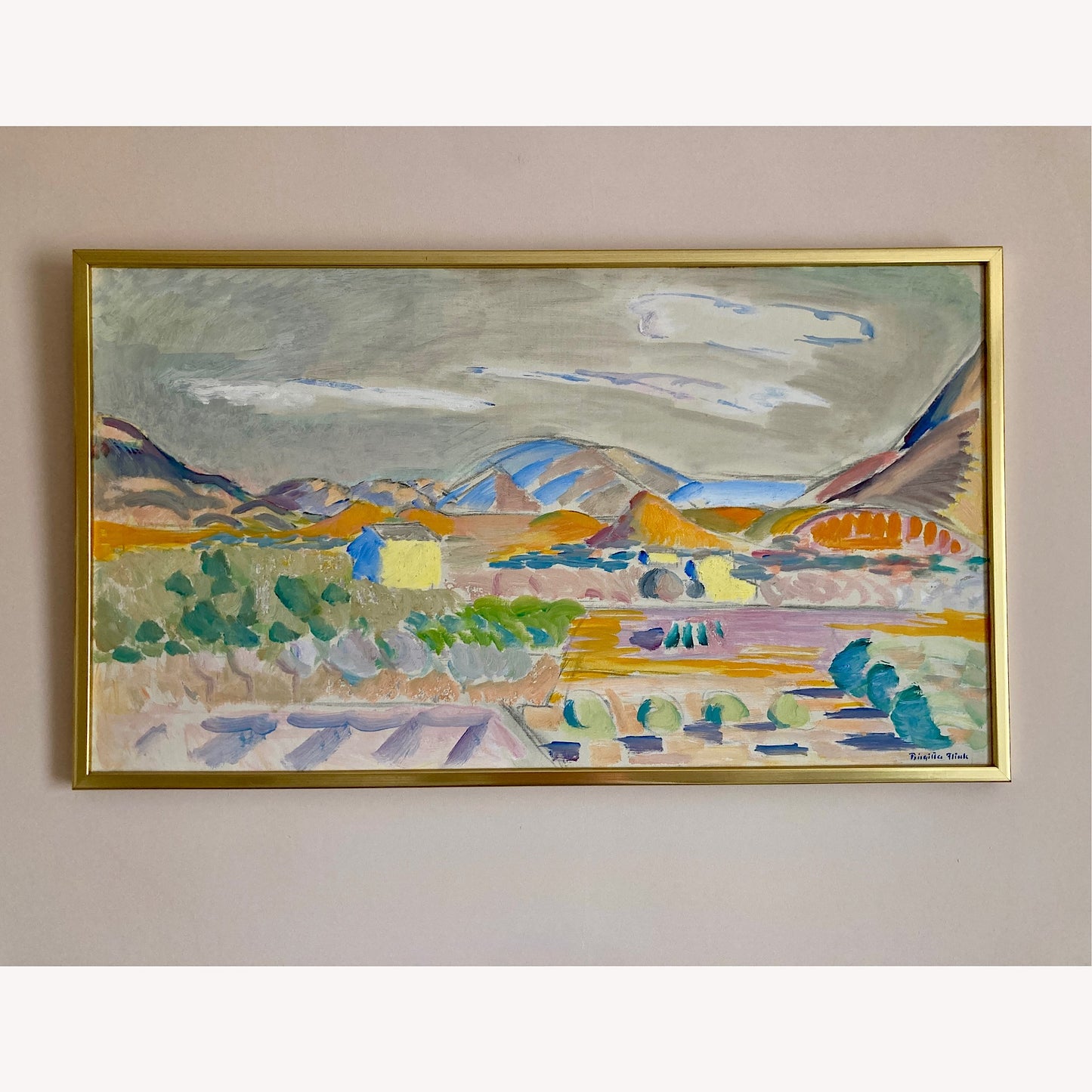 Spanish Landscape - Large Vintage Mid Century Expressionist Mediterranean Landscape Framed Oil on Canvas