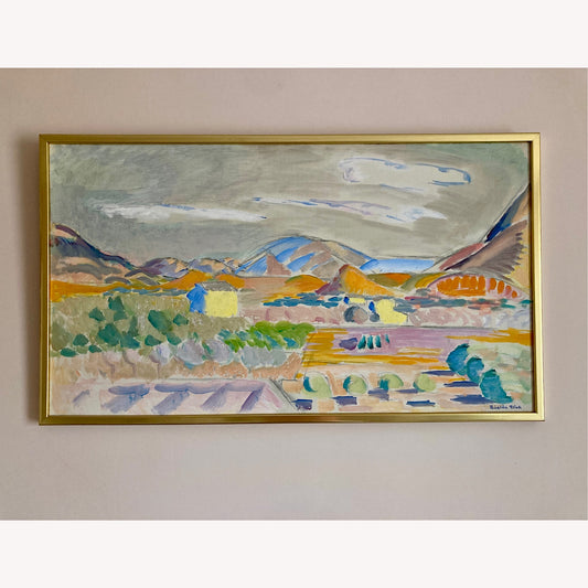 Spanish Landscape - Large Vintage Mid Century Expressionist Mediterranean Landscape Framed Oil on Canvas