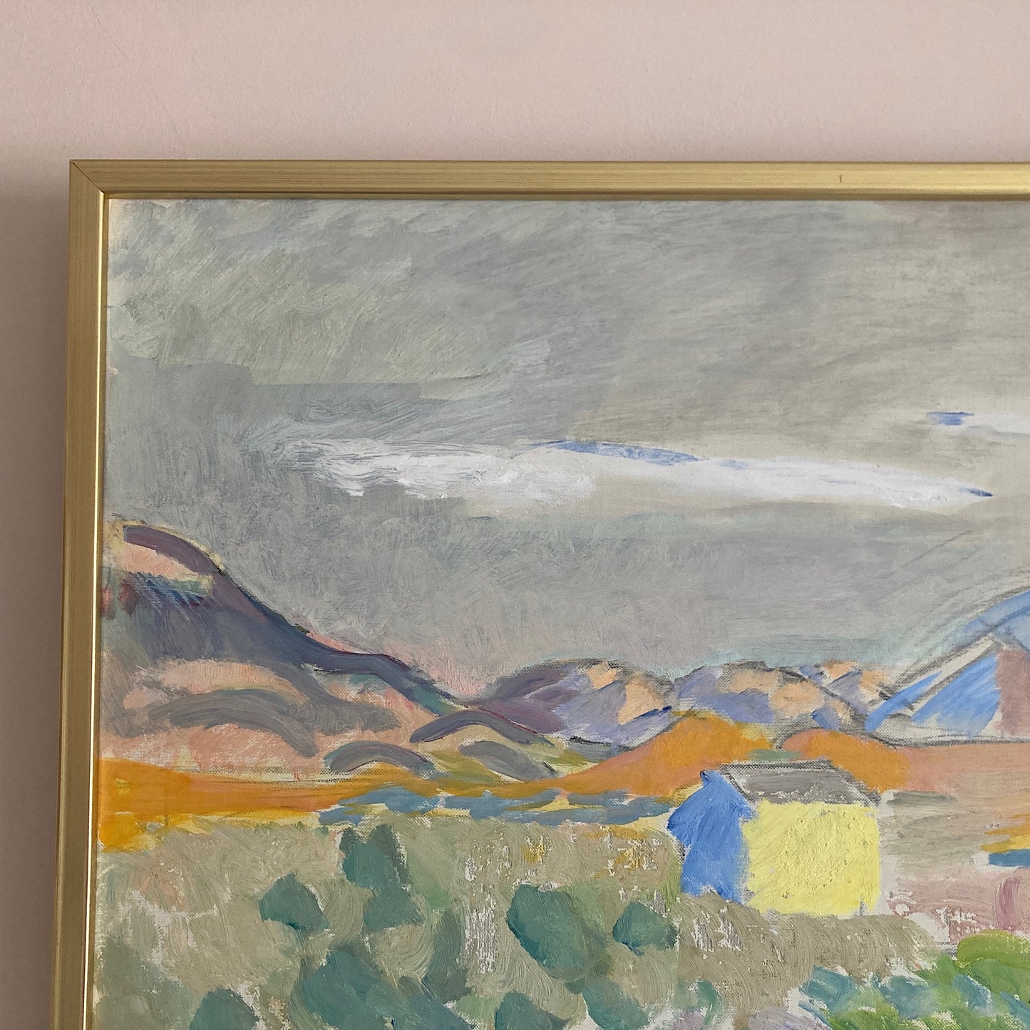 Spanish Landscape - Large Vintage Mid Century Expressionist Mediterranean Landscape Framed Oil on Canvas