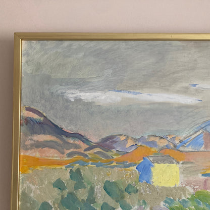 Spanish Landscape - Large Vintage Mid Century Expressionist Mediterranean Landscape Framed Oil on Canvas