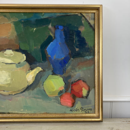 The Studio Table - Vintage Mid Century Modern Scandinavian Original Oil Painting