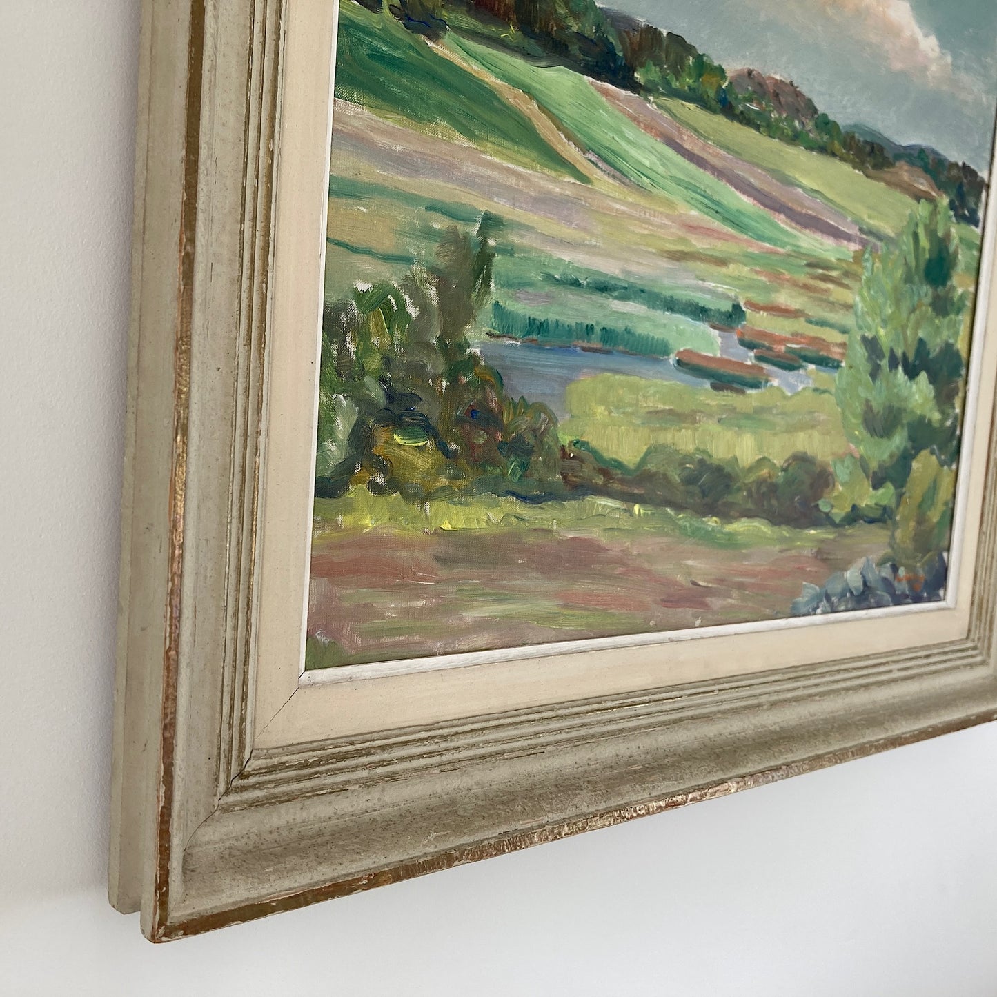 Summer Fields Landscape - Large Vintage Scandinavian Original Oil on Board Painting Dated 1939