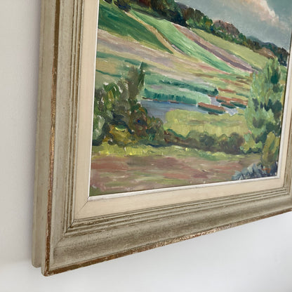Summer Fields Landscape - Large Vintage Scandinavian Original Oil on Board Painting Dated 1939