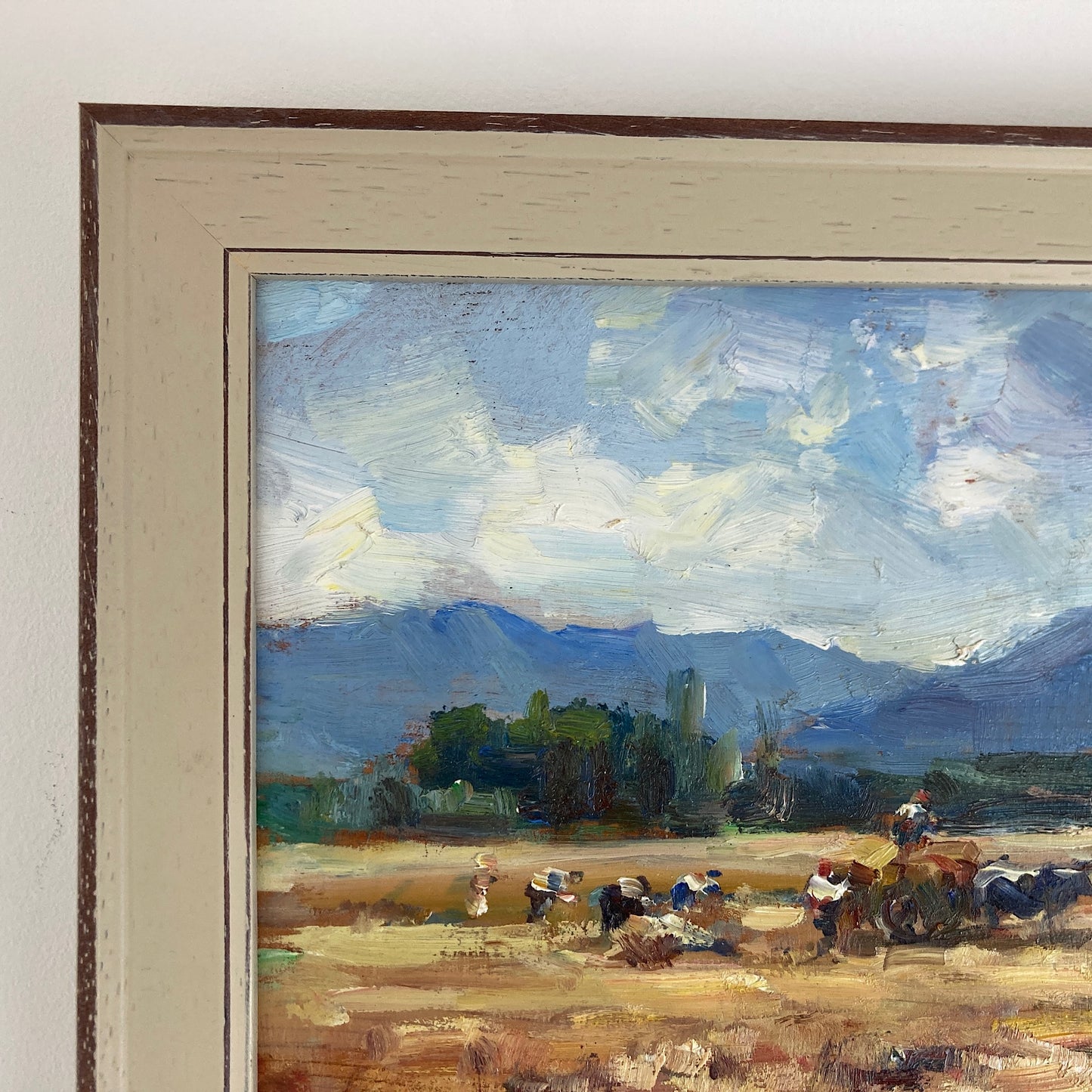 Harvest Time - Small Original Vintage Spanish Oil Painting of a Golden Landscape