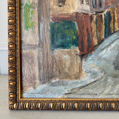 Small Vintage Paris Painting - Original Oil on Board Original Painting of a Paris Street in Monmartre with the Sacre Coeur