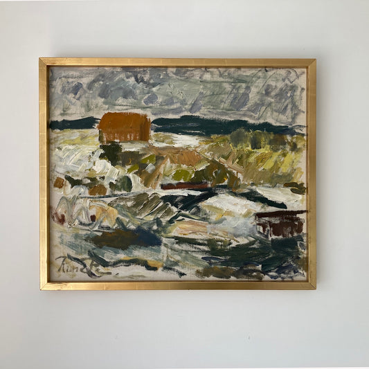 Coastal Landscape - Large Vintage Mid Century Modern Scandinavian Original Oil on Canvas Landscape Swedish Listed Artist