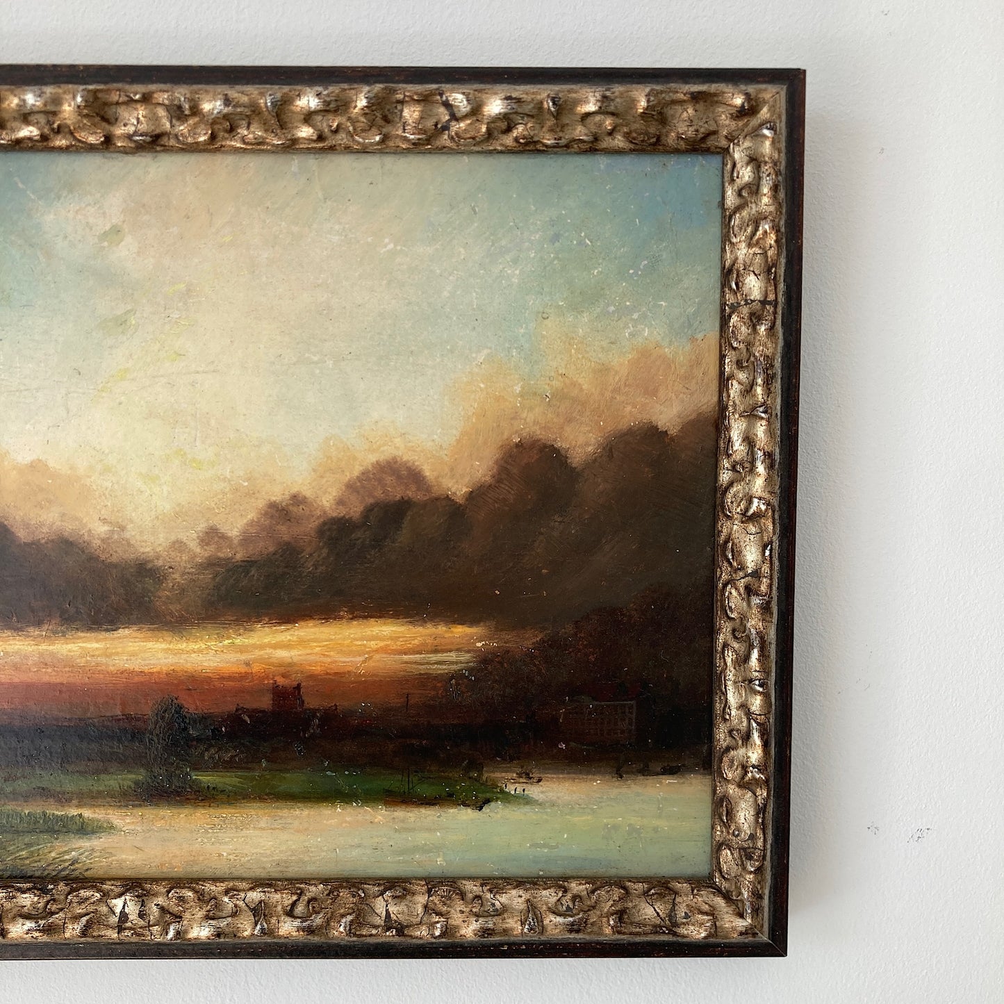 Twilight - Small Antique British Original Oil Painting of Worcester Cathedral